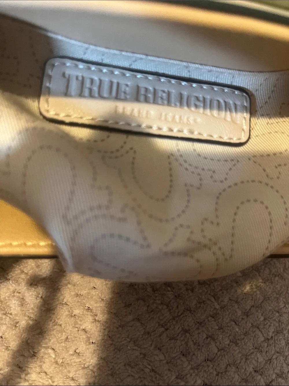 True Religion Mint Green Leather Crossbody with Beige Canvas Strap